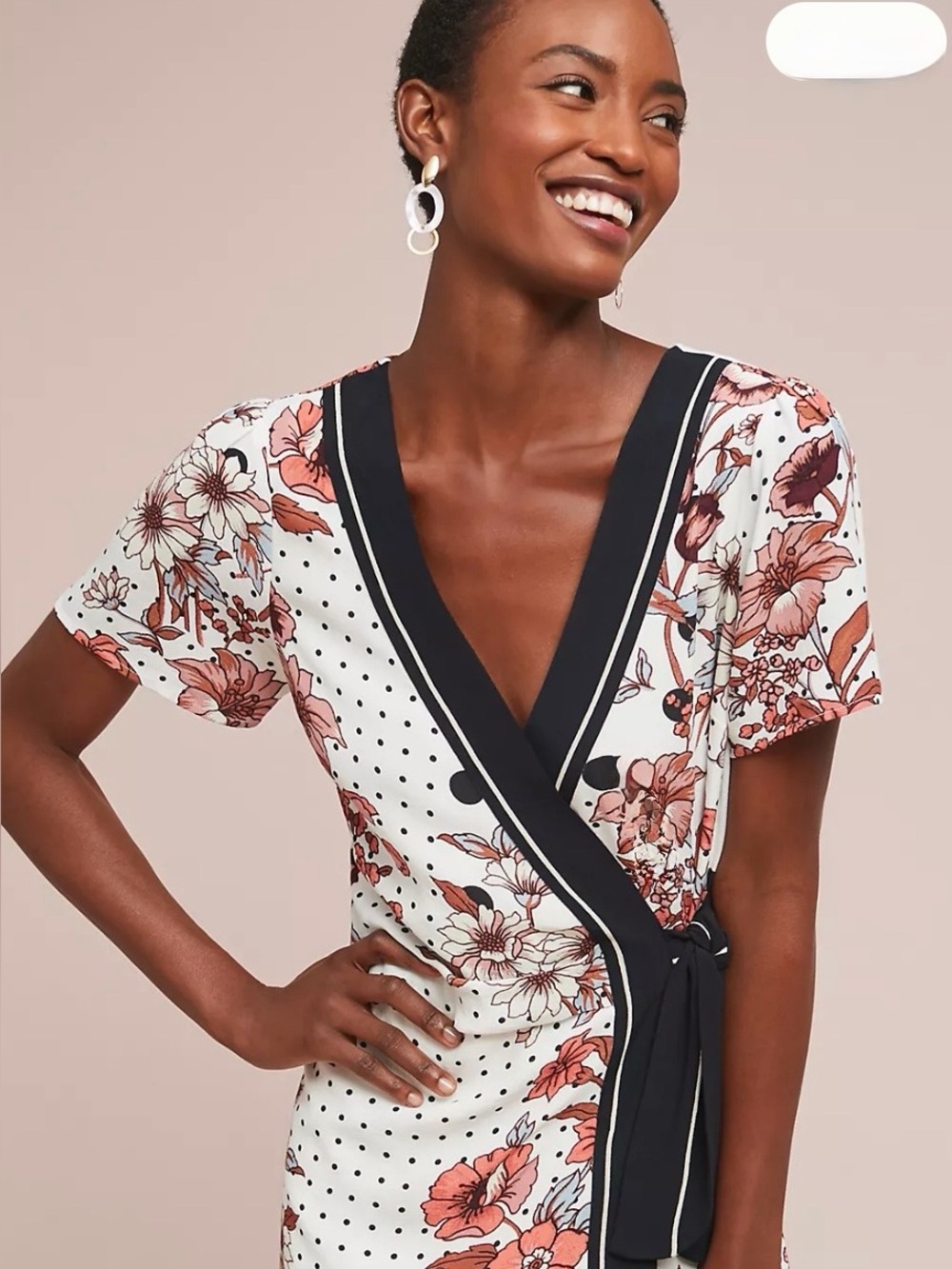 Maeve Anthropology Aubrey Floral and Polka Dot Wrap Dress